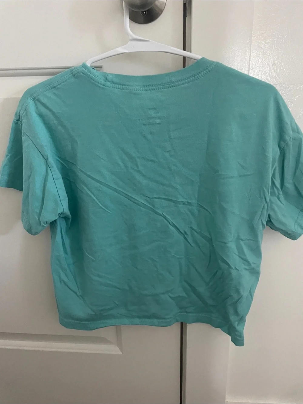 Nike Teal Cropped Crew Tee with White Swoosh